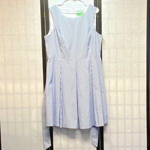 Pappagallo Blue White Stripe 16 Fit & Flare Pleated Midi Dress Lined Sleeveless
